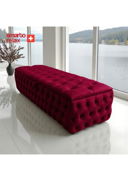 Swiss Style Puf Saas-Fee Sandıklı baby face Puf, Kapitoneli Sandıklı, 110x45x40 cm, Babyface Kaplama Dekoratif puf(Kırmızı)
