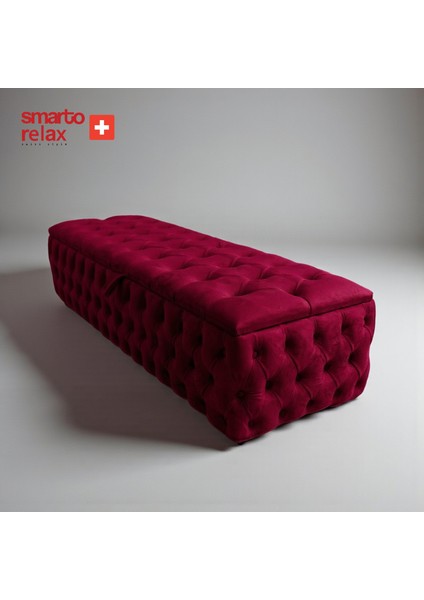 Swiss Style Puf Saas-Fee Sandıklı baby face Puf, Kapitoneli Sandıklı, 110x45x40 cm, Babyface Kaplama Dekoratif puf(Kırmızı) fiyatları