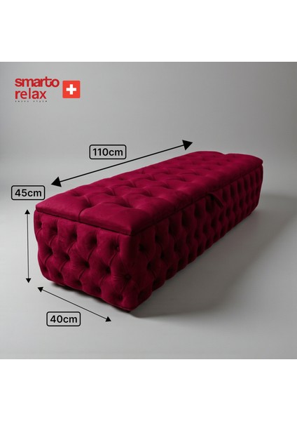Swiss Style Puf Saas-Fee Sandıklı baby face Puf, Kapitoneli Sandıklı, 110x45x40 cm, Babyface Kaplama Dekoratif puf(Kırmızı) modelleri