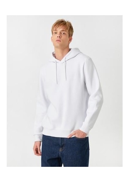 Basic Kapşonlu Sweatshirt Şardonlu