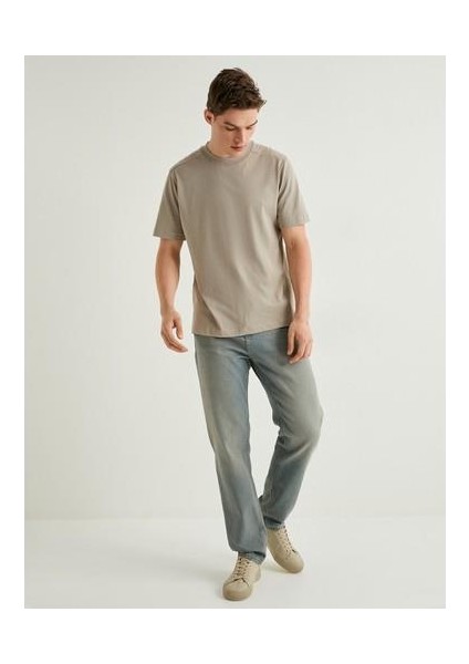 Yıkamalı Tişört Bisiklet Yaka Kısa Kollu Pamuklu