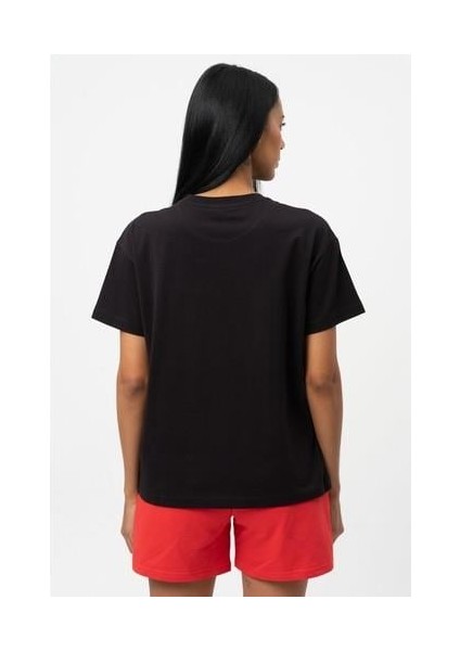 Siyah Baskılı Bisiklet Yaka Kısa Kollu Kadın T-shirt W50063