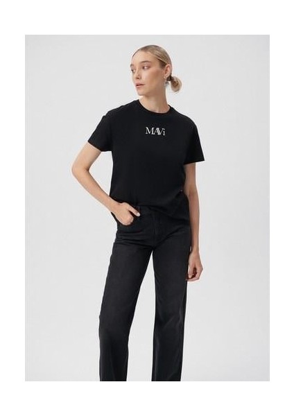 Mavi Logo Baskılı Siyah Tişört 1611594-900