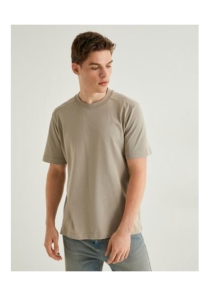 Yıkamalı Tişört Bisiklet Yaka Kısa Kollu Pamuklu