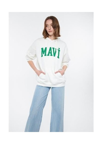 Mavi Logo Baskılı Kapüşonlu Kahverengi Sweatshirt 1600361-70222