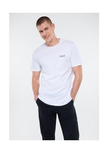 Mavi Logo Baskılı Beyaz İnterlok Tişört 0610360-620