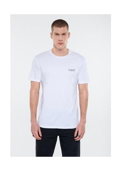 Mavi Logo Baskılı Beyaz İnterlok Tişört 0610360-620