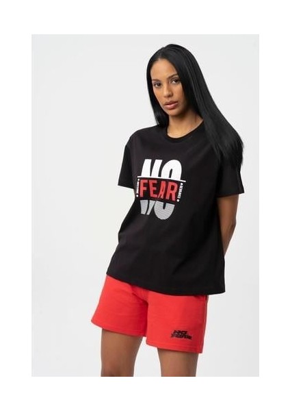 Siyah Baskılı Bisiklet Yaka Kısa Kollu Kadın T-shirt W50063 fırsatları