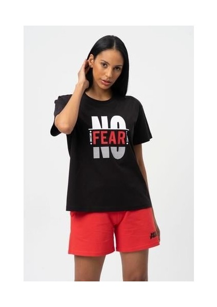 Siyah Baskılı Bisiklet Yaka Kısa Kollu Kadın T-shirt W50063 indirimleri