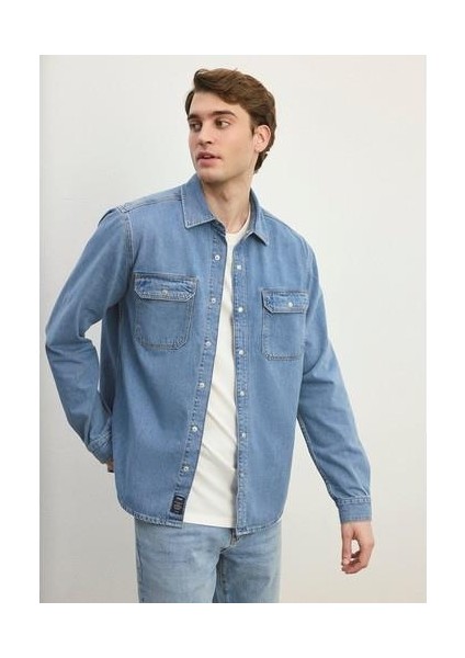 Parker Casual Indigo Mavisi Jean Gömlek 021521-86621