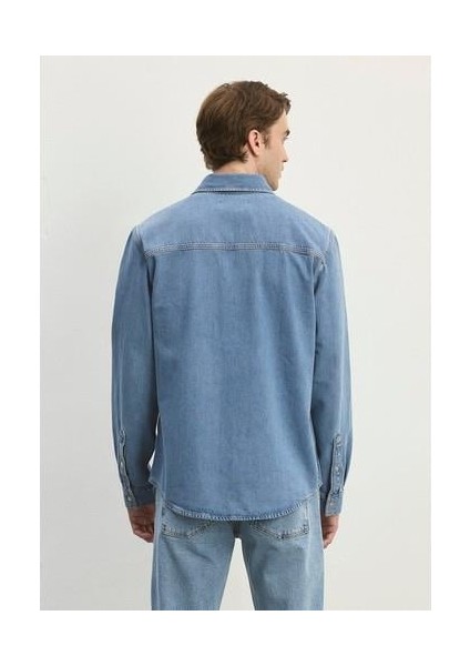 Parker Casual Indigo Mavisi Jean Gömlek 021521-86621