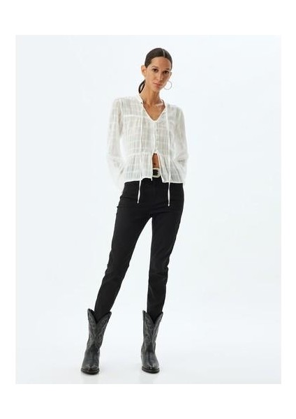 Yüksek Bel Kot Pantolon Skinny Fit Düğmeli Pamuklu - Skinny Push Up Fit Jean