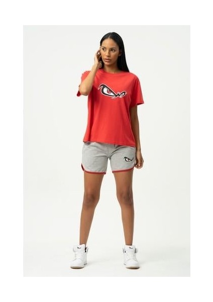 Kırmızı Bisiklet Yaka Baskılı Kısa Kollu Kadın T- Shirt W50061 fırsatları
