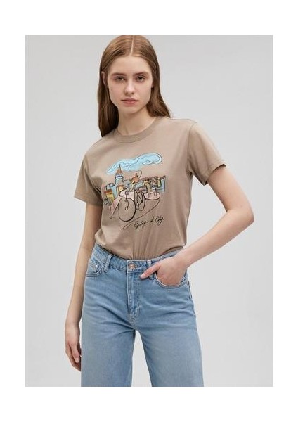 Bisiklet Baskılı Kahverengi Tişört 1612398-70364