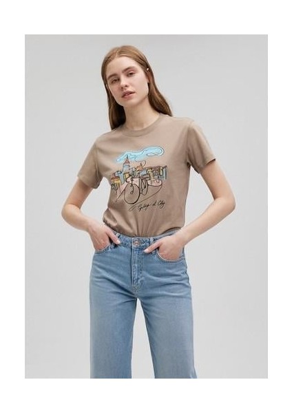 Bisiklet Baskılı Kahverengi Tişört 1612398-70364