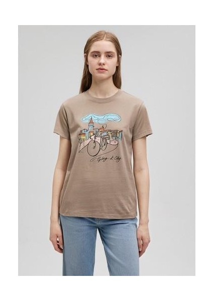 Bisiklet Baskılı Kahverengi Tişört 1612398-70364