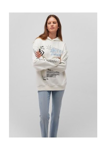 Baskılı Kapüşonlu Beyaz SWEATSHIRT1S10287-80194