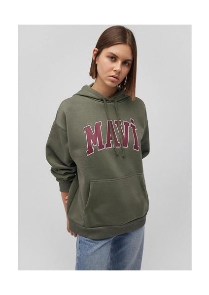 Mavi Logo Baskılı Kapüşonlu Haki Sweatshirt 1600361-71581