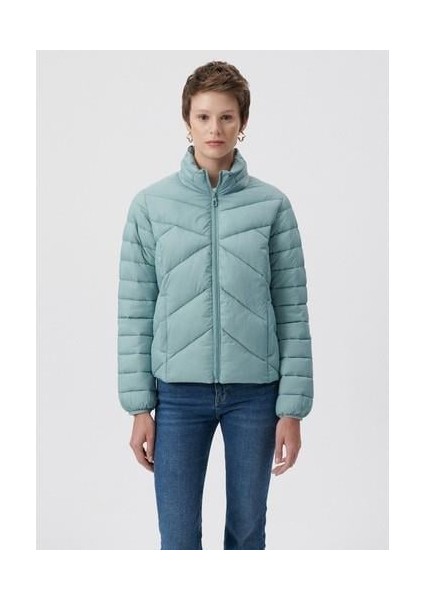 Dik Yaka Mavi Şişme Mont 110698-34521