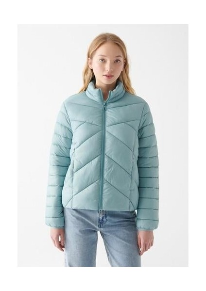 Dik Yaka Mavi Şişme Mont 110698-34521