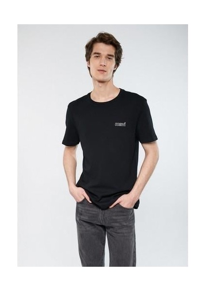 Mavi Logo Baskılı Siyah İnterlok Tişört 0610360-900