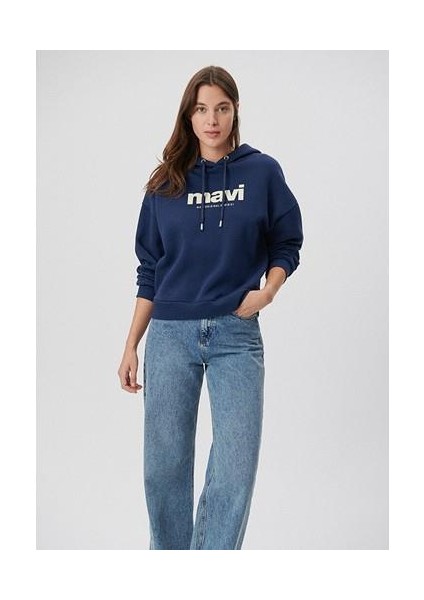 Mavi Logo Baskılı Kapüşonlu Lacivert Sweatshirt 168334-70488