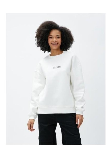 Kolej Sweatshirt Baskılı Yarım Fermuarlı Relax Fit Işlemeli Ribanalı