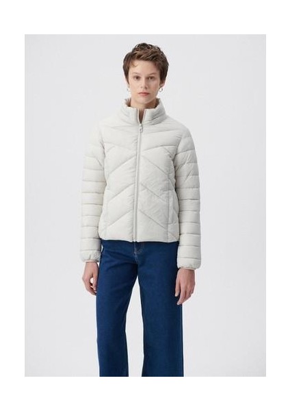 Dik Yaka Bej Şişme Mont 110698-27105