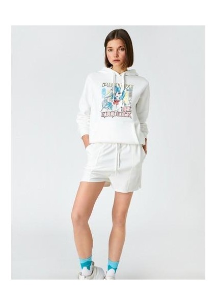 Manga Baskılı Sweatshirt Kapüşonlu Uzun Kollu