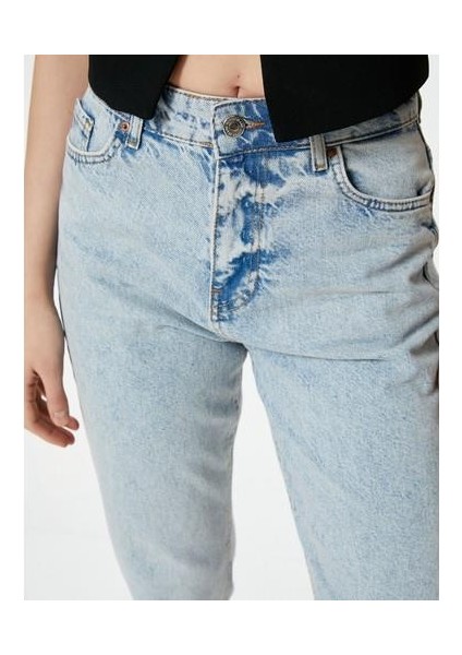 Mom Fit Kot Pantolon Hafif Dar Paça Mom Jean