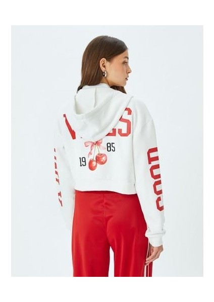 Arkası Baskılı Kapüşonlu Fermuarlı Cepli Sweatshirt