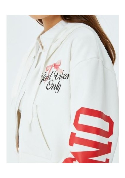 Arkası Baskılı Kapüşonlu Fermuarlı Cepli Sweatshirt