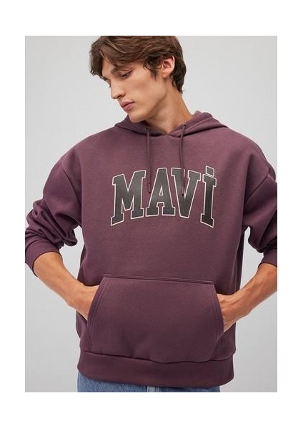 Logo Baskılı Kapüşonlu Kahverengi Sweatshirt 067149-70260