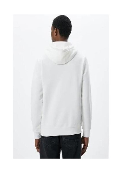 Koton Erkek Basic Kapşonlu Sweat Uzun Kollu Ekru
