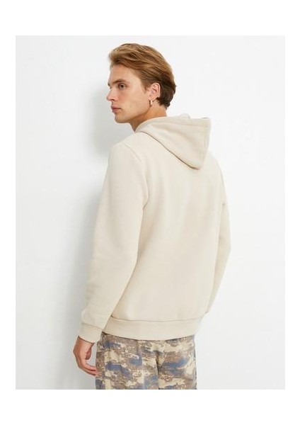 Kapşonlu Sweatshirt İşleme Detaylı Uzun Kollu