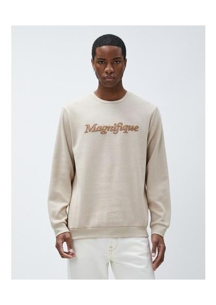 Yazı Baskılı Sweatshirt Bisiklet Yaka