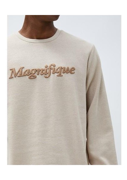 Yazı Baskılı Sweatshirt Bisiklet Yaka