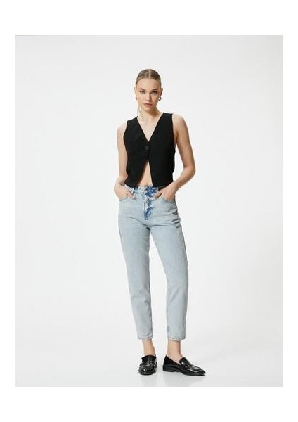 Mom Fit Kot Pantolon Hafif Dar Paça Mom Jean