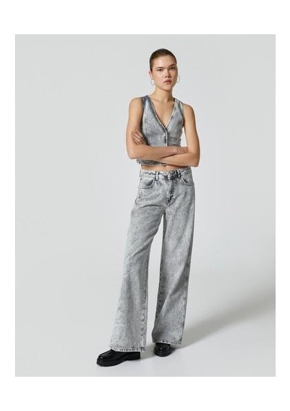 Bol Paça Kot Pantolon Normal Bel Cepli Pamuklu - Bianca Jeans