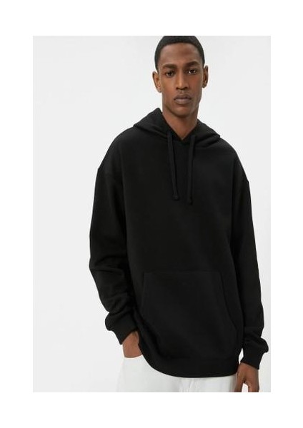 Oversize Sweatshirt Kapşonlu Uzun Kollu Kanguru Cep Detaylı