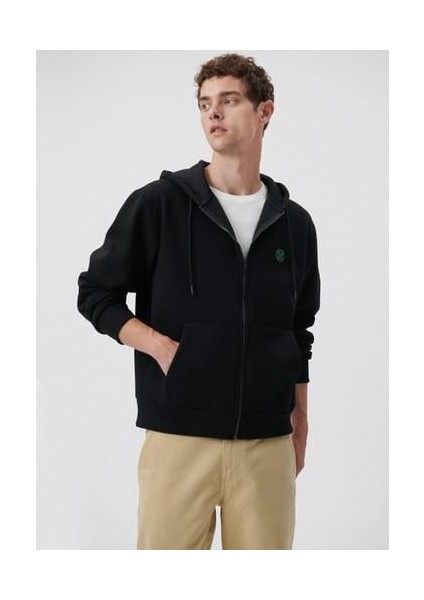 Logolu Kapüşonlu Fermuarlı Siyah Sweatshirt 066979-900