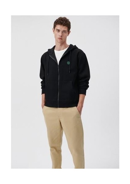 Logolu Kapüşonlu Fermuarlı Siyah Sweatshirt 066979-900