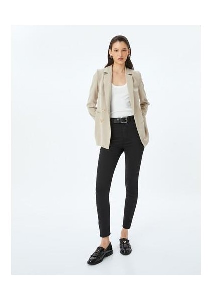 Yüksek Bel Skinny Fit Dar Paça Düğmeli Kot Pantolon - Skinny Fit Jean