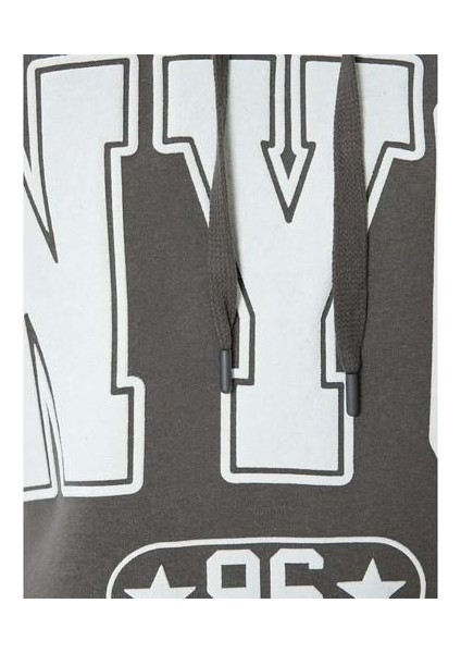 Oversize Kapüşonlu Sweatshirt Kolej Baskılı Şardonlu - Koton - 5WAL10165IK - Antrasit - Xl