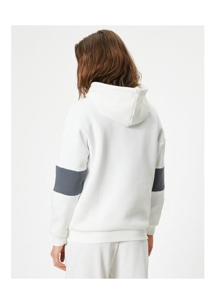 Oversize Kolej Baskılı Sweatshirt Kapüşonlu Renk Bloklu