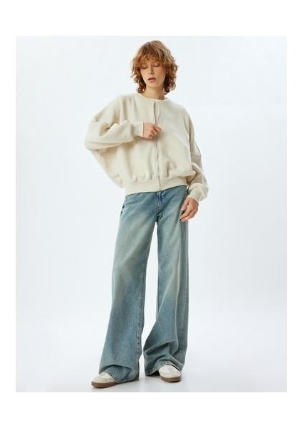 Oversize Fermuarlı Sweatshirt Dikiş Detaylı Bisiklet Yaka