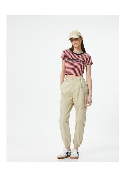 Kargo Jogger Pantolon Zincir Detaylı Yüksek Bel Pamuklu