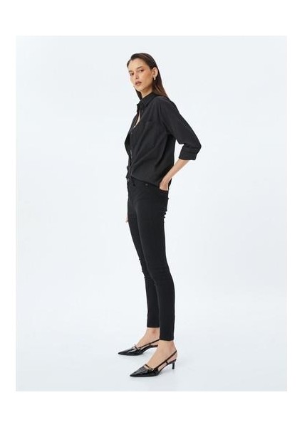 Yüksek Bel Skinny Fit Dar Paça Düğmeli Kot Pantolon - Skinny Fit Push Up Jean