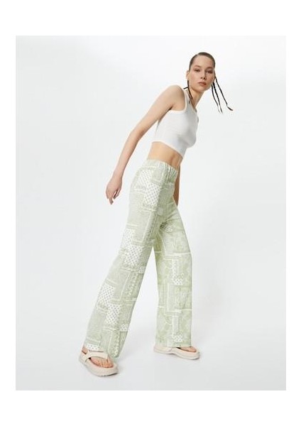 Etnik Desenli Bol Paça Pantolon Rahat Kalıp Yüksek Bel fırsatları