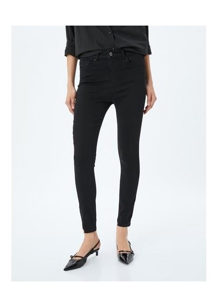Yüksek Bel Skinny Fit Dar Paça Düğmeli Kot Pantolon - Skinny Fit Push Up Jean